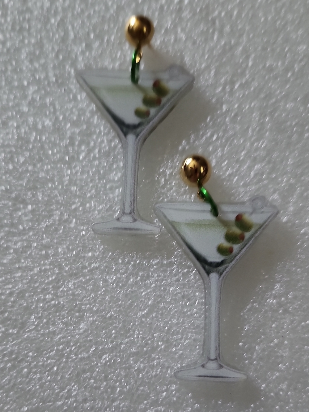 Hand Crafted Gold and Green Martini Dangle Earrings